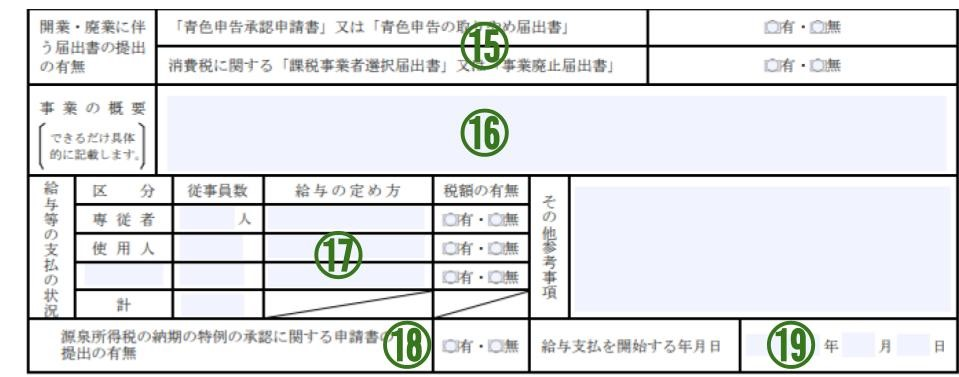 個人事業の開業・廃業等届出書の下段