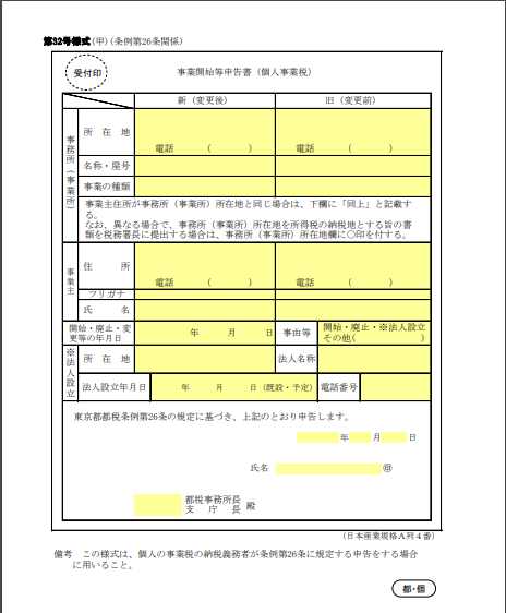 事業開始等申告書